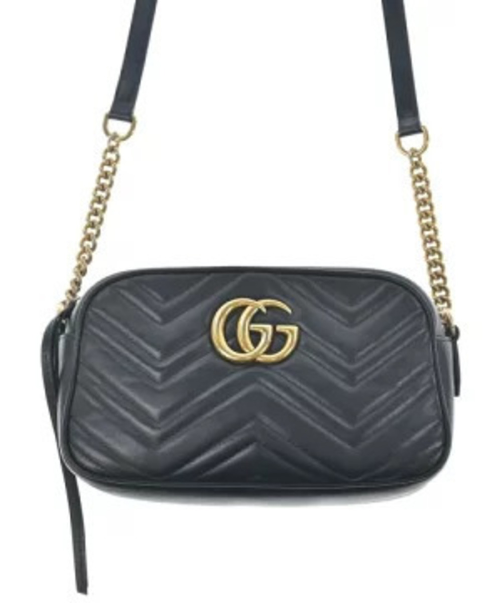 Gucci black matelasse chevron leather GG Marmont Bag Double G chain